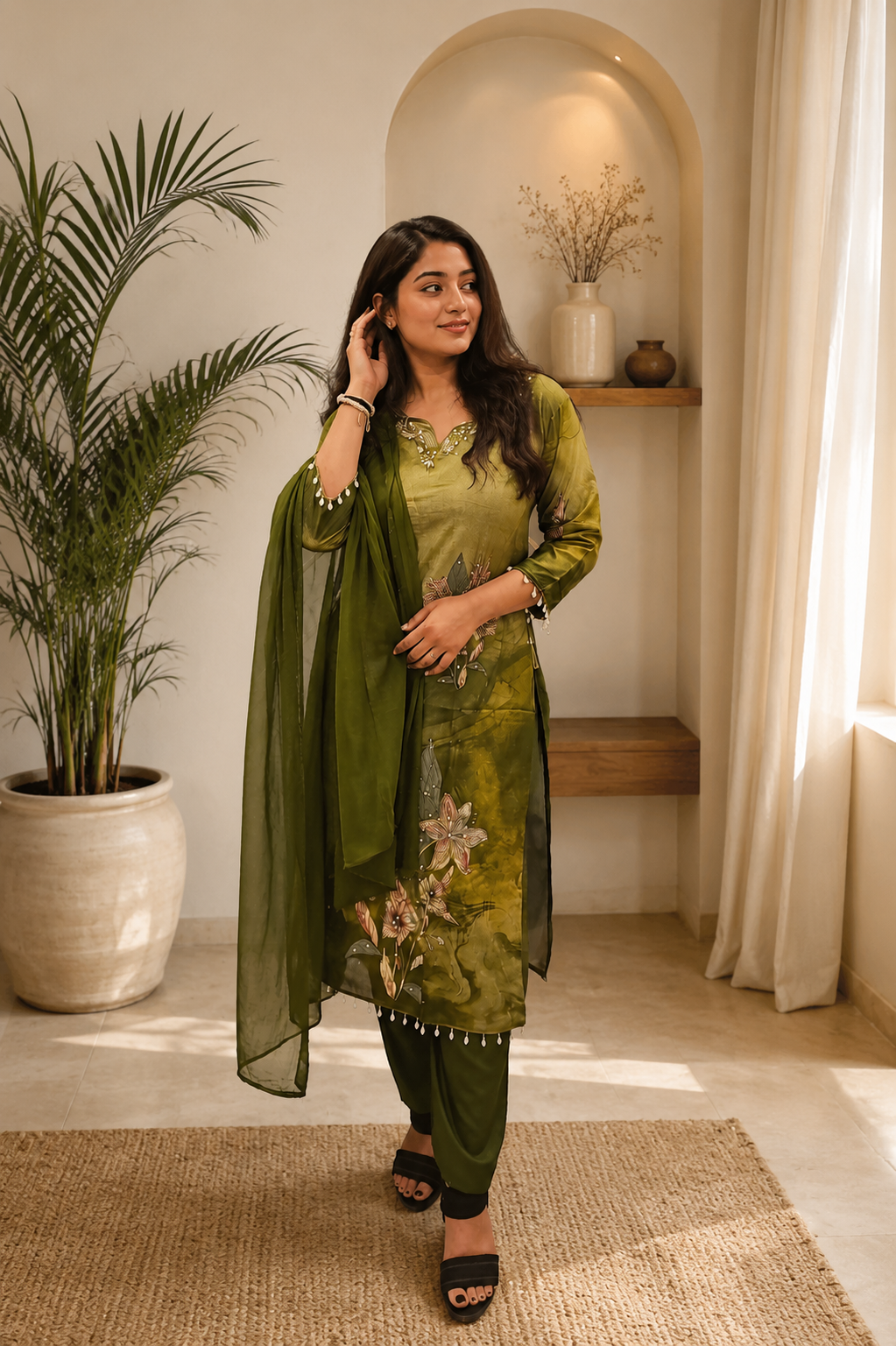 Olive Bloom Floral Printed Suit Set