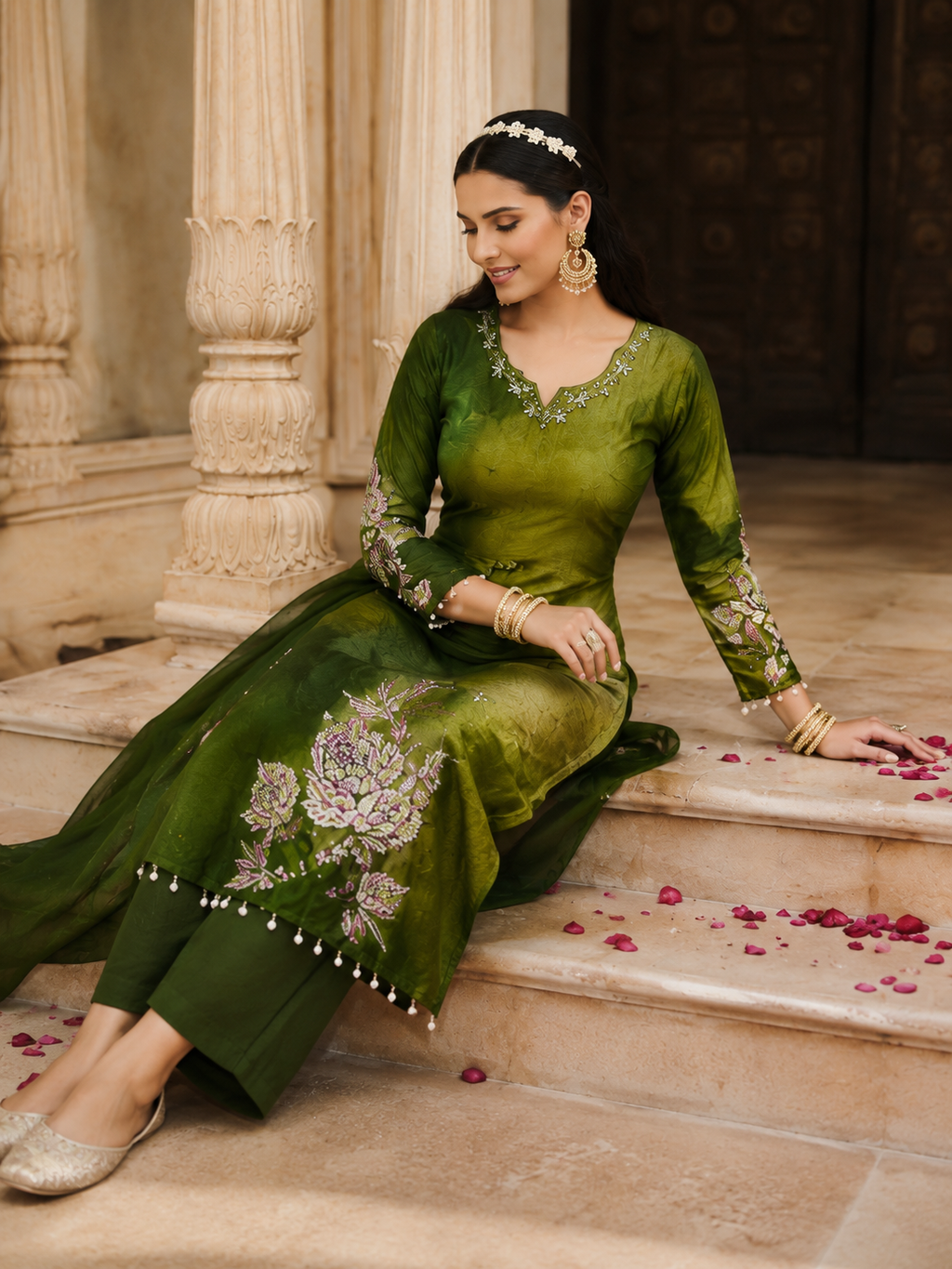 Olive Bloom Floral Printed Suit Set