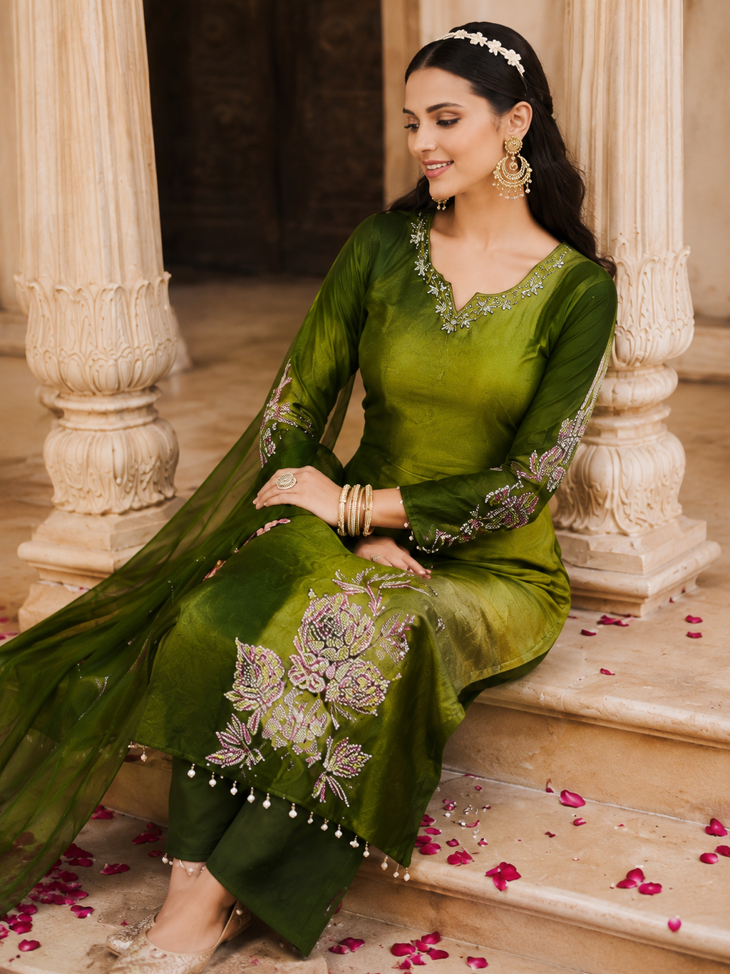 Olive Bloom Floral Printed Suit Set