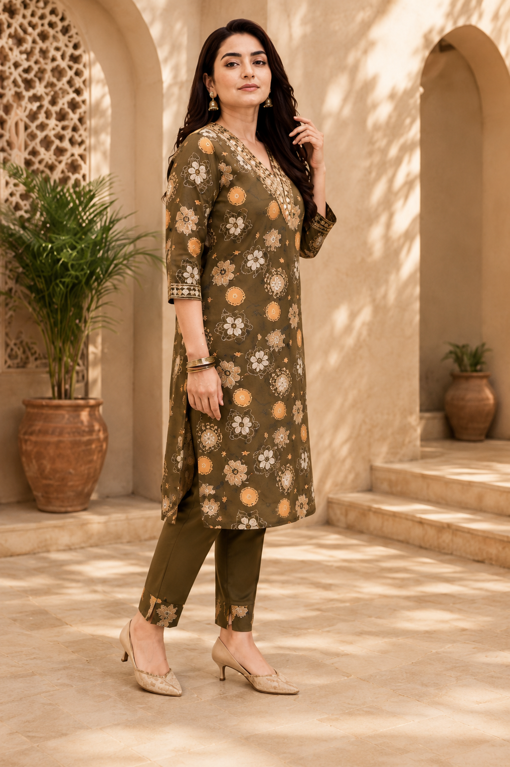 OLIVE GREEN FLORAL PATTERN