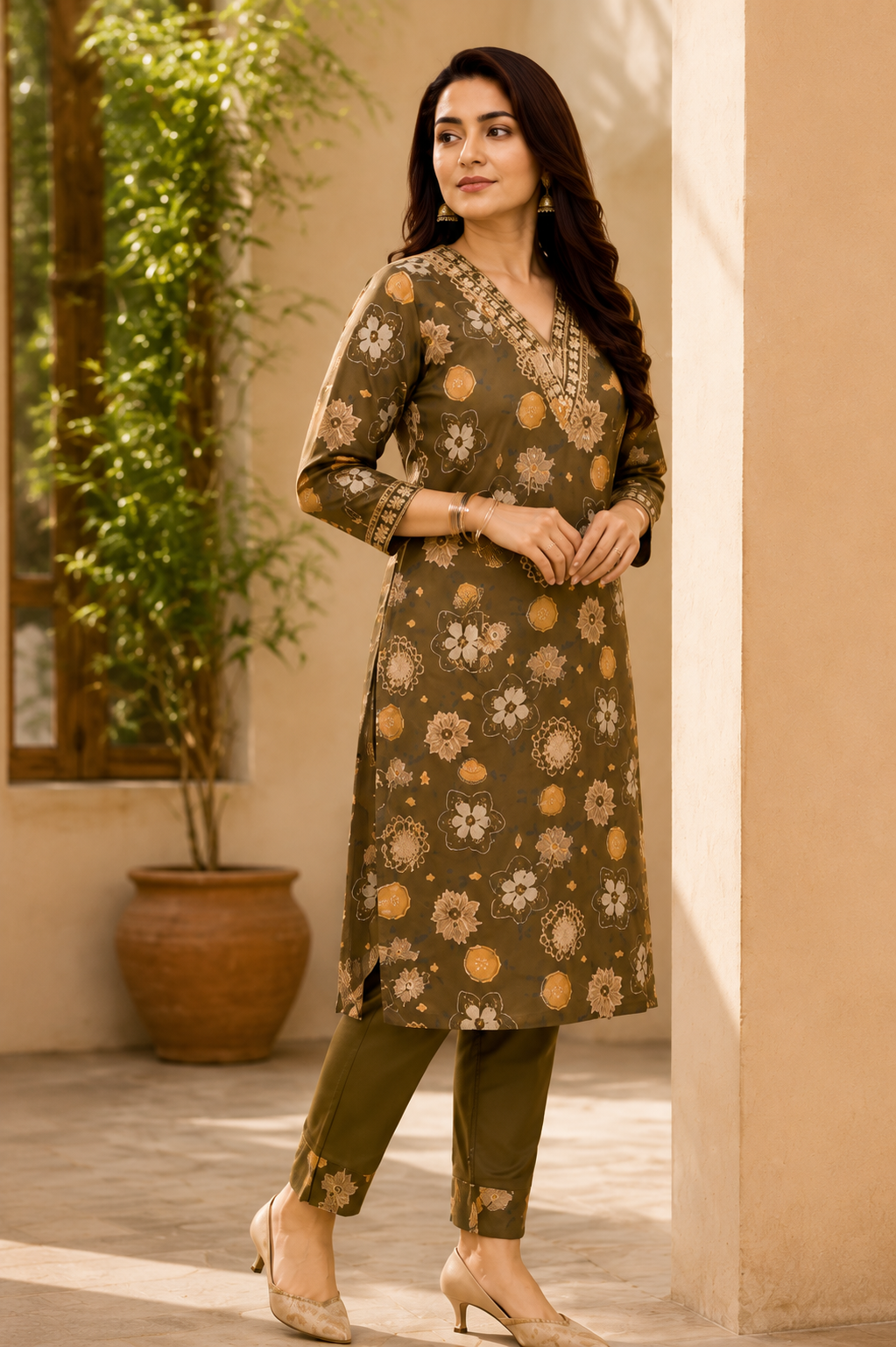 OLIVE GREEN FLORAL PATTERN
